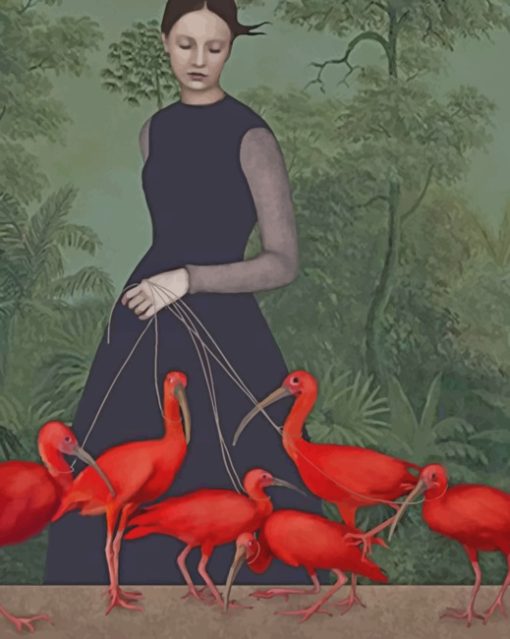 Woman And Scarlet Ibis Birds Paint by numbers