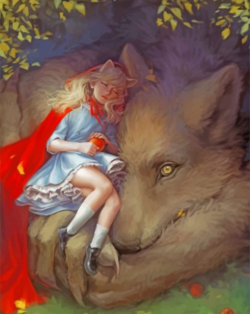 Sleepy Girl And Wolf Paint by numbers