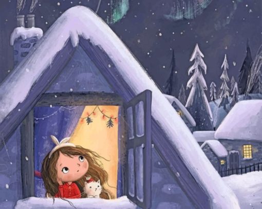 Girl Watching The Snow Falling Paint by numbers