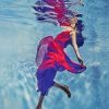 Lady With Red Dress Underwater Paint by numbers