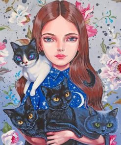 Woman And Cats paint by numbers