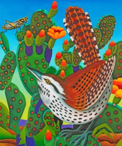 Cactus Wren Desert Bird Illustration Paint by numbers