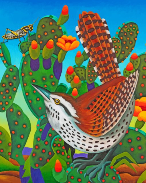 Cactus Wren Desert Bird Illustration Paint by numbers