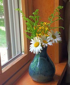 Flowers Vase In Window paint by number