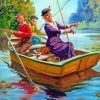 Grandma And Kids On Boat paint by number