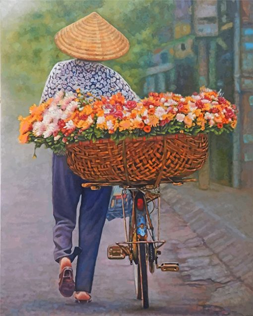 Man Riding Floral Bicycle paint by numbers