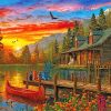 Cabin Evening Sunset paint by numbers