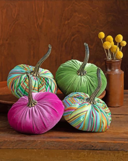 Fabric Halloween Pumpkins Paint by numbers