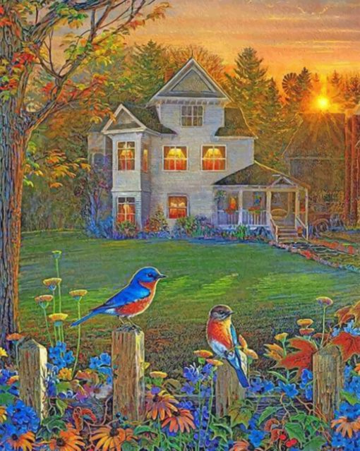 peaceful-house-and-blue--birds-paint-by-numbers