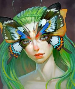 Butterfly Green Girl paint by numbers