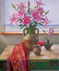 Pink Lilies Vase Paint by numbers