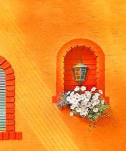 Lantern and Plants On Orange Wall Paint by numbers