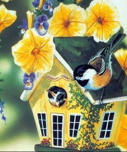 Bird House With Yellow Flowers Paint by numbers