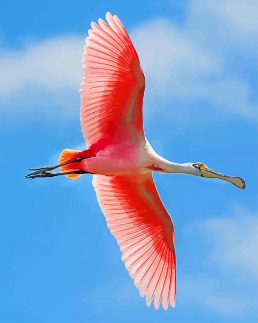 Flying Roseate spoonbill paint by number