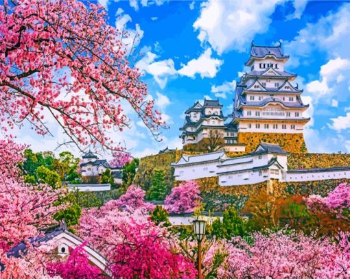 Himeji Castle Cherry Blossom Paint by numbers