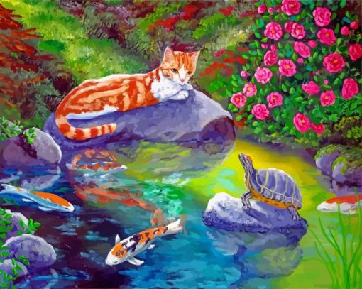 Koi Pond Cat paint by numbers