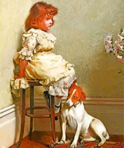 Little Girl and Dog Charles Burton paint by number