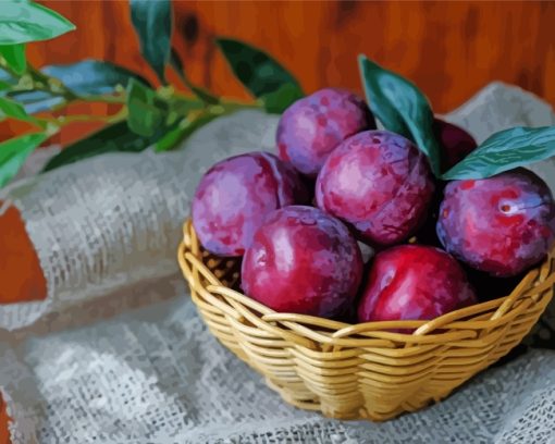 Plums Fruit In Basket paint by number