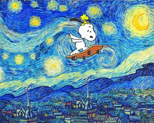 Snoopy Skating Starry Night paint by number