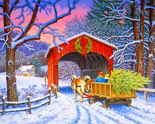 christmmas-Vermont-Covered-Bridge-paint-by-number