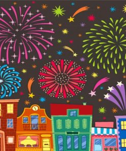 Fireworks And Buildings Illustrations paint by numbers