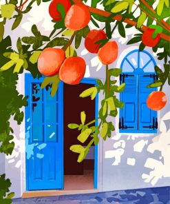 Aesthetic Orange Tree Blue Door paint by numbers