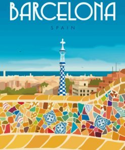 Spain Barcelona Travel Poster paint by numbers