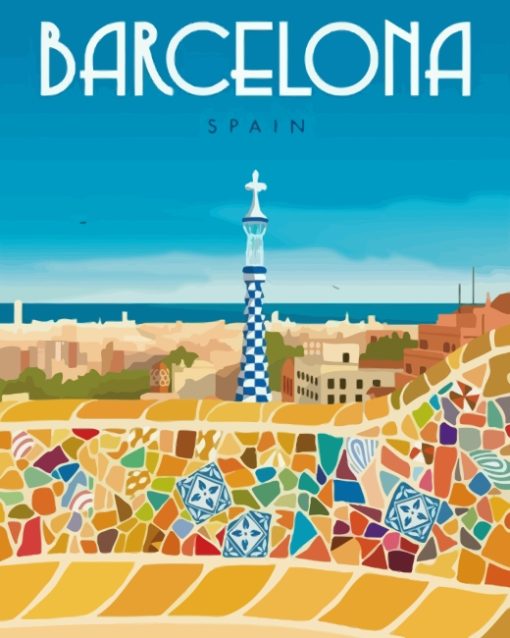 Spain Barcelona Travel Poster paint by numbers