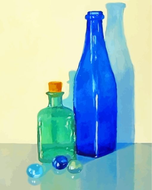 Blue Green Glass Bottles paint by numbers