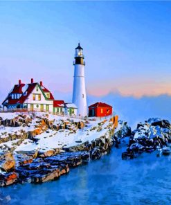 Cape Elizabeth Lighthouse In Snow paint by numbers