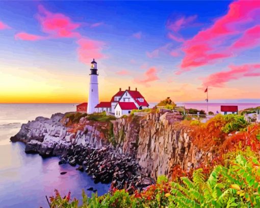 Cape Elizabeth Lighthouse Maine paint by numbers