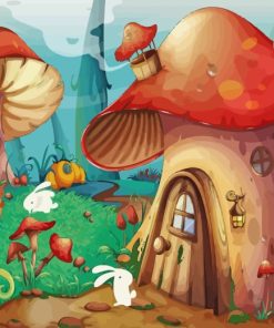 Cartoon Mushroom House paint by numbers