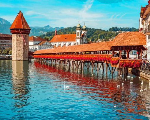 Chapel Bridge Switzerland-paint-by-number