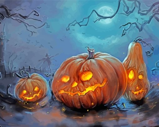 Creepy Halloween Pumpkins paint by numbers