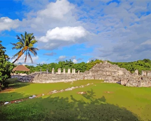 Archaeological Zone El Rey In Cancun Mexico-paint-by-numbers