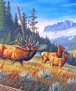 Wild Elk In Mountains paint by numbers