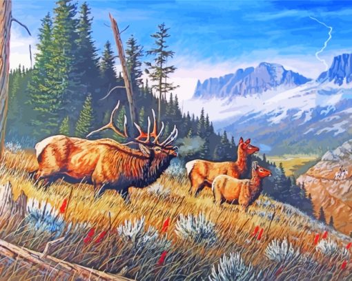 Wild Elk In Mountains paint by numbers