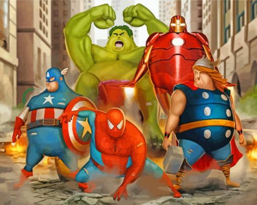 Fat Superheroes paint by numbers