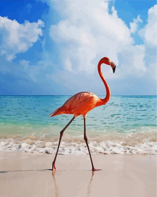 Flamingo By Beach paint by numbers