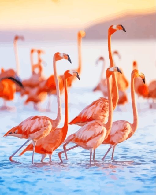 Flamingos Birds By Sea paint by numbers