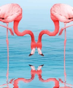 Pink Flamingos Drinking Water paint by numbers