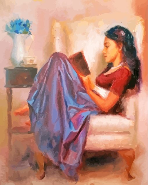 Girl Reading A Book paint by numbers