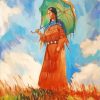 Indian Woman And Umbrellapaint by numbers