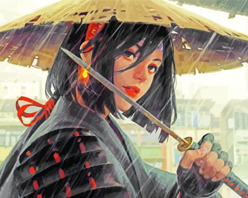 Japanese Girl With Sword paint by numbers