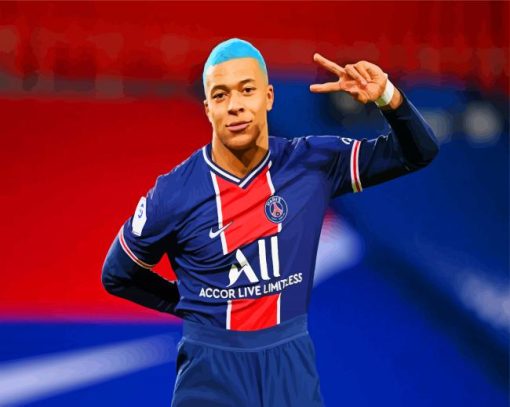 Kylian Mbappe With Blue Hair paint by numbers