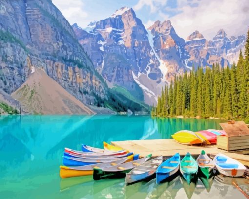 Moraine Lake Canoes paint by numbers