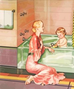 Mother Bathing Her Baby paint by numbers