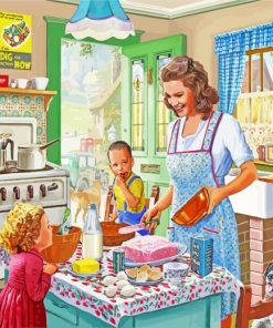 Mother and kids In The Kitchen paint by numbers