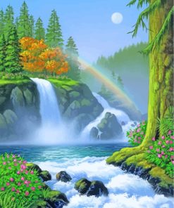 Nature Forest Waterfall paint by numbers