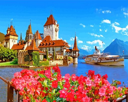 Oberhofen Castle In Switzerland paint by numbers